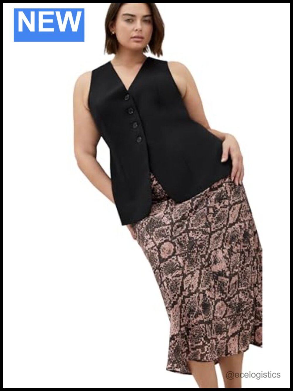 Plus Size Midi Bodycon Skirt Pull-On High Rise Animal Print